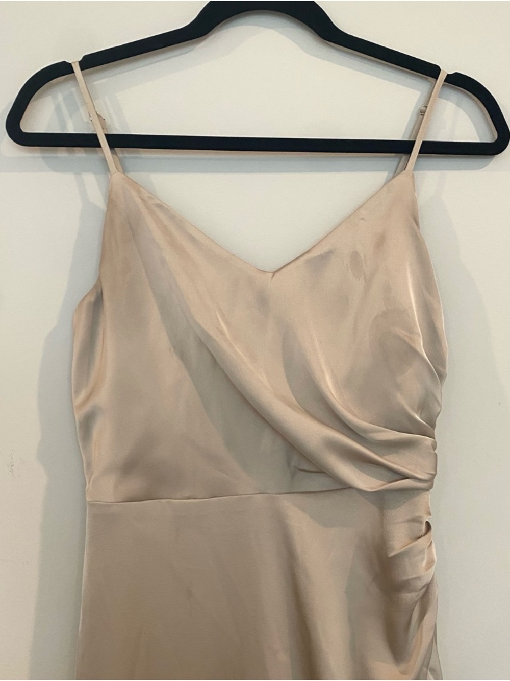 Birdy Grey Catherine Matte Satin Formal Maxi Dress Neutral Champagne Slit XS - Picture 5 of 7